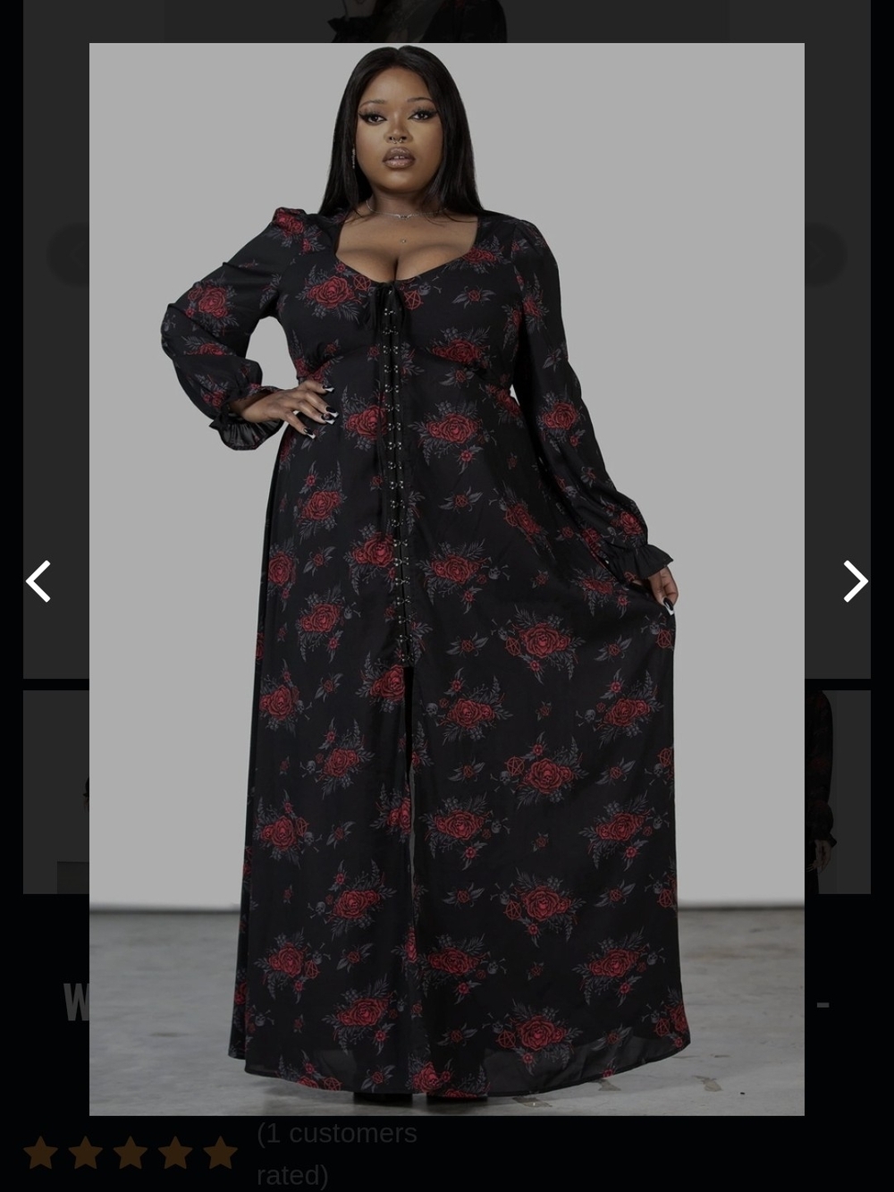 Killstar Black Maxi Dress with Red Rose Print and Tie Front
